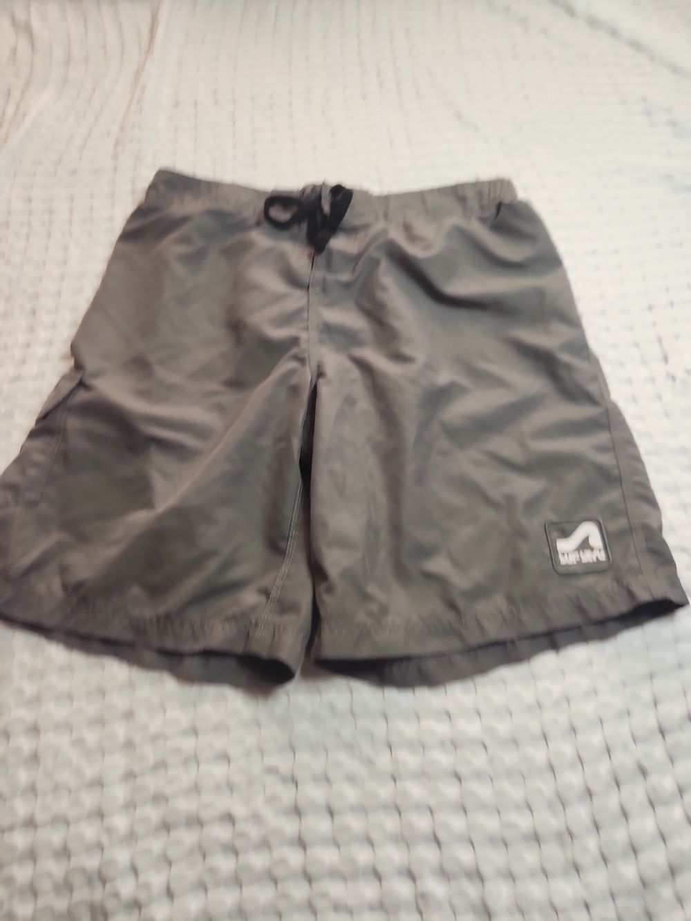 surf style Men's Olive Gray Swim Trunks with Logo Patch
